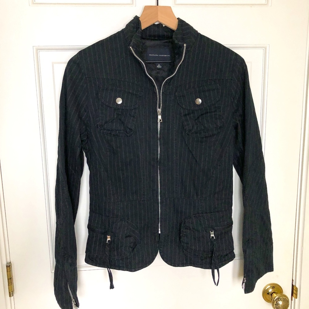 Banana Republic Sz M Fitted Cotton Blazer Zippers